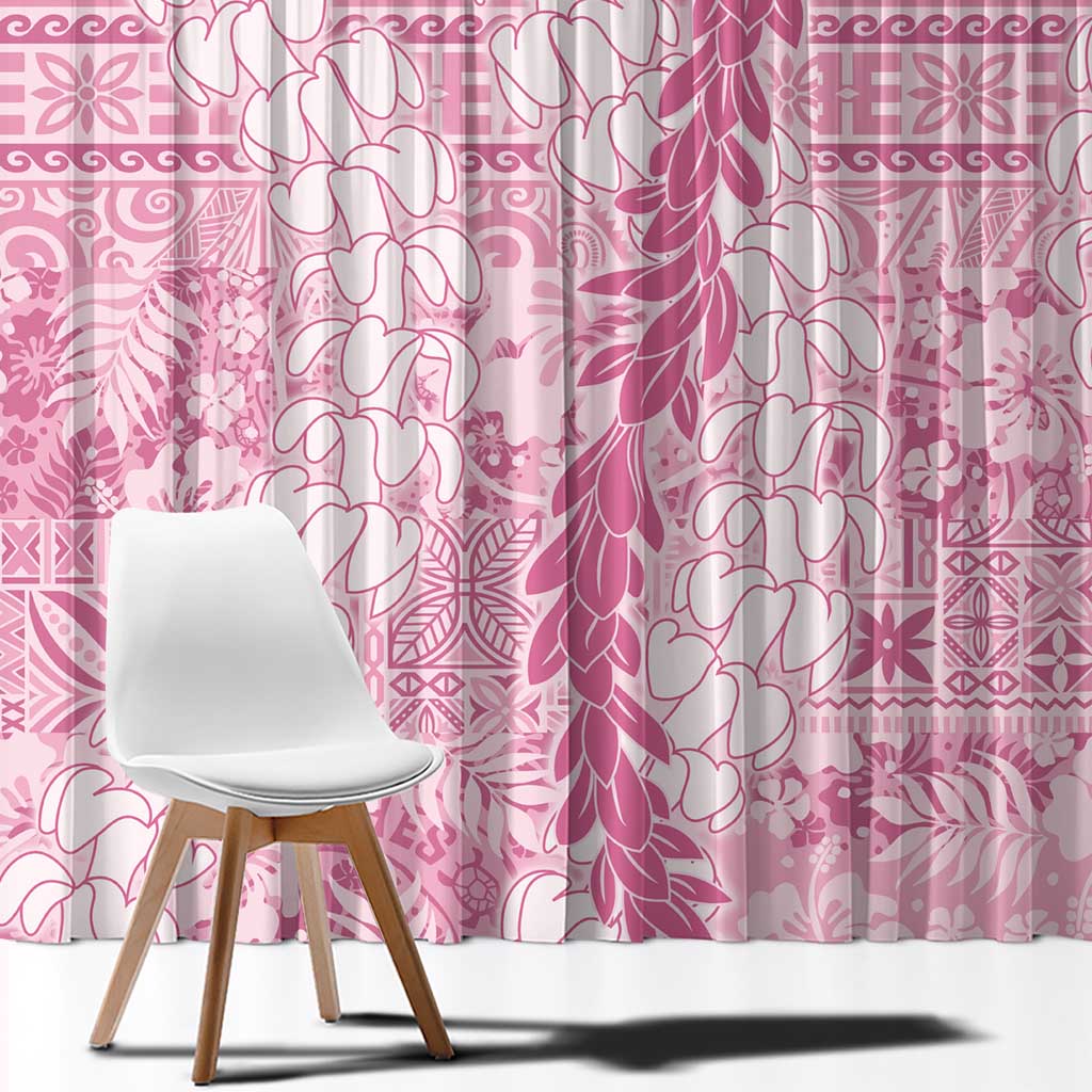 Pink Puakenikeni and Maile Lei Window Curtain Hawaiian Style Tribal Tapa Double Strand Lei
