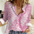 Pink Puakenikeni and Maile Lei Women Casual Shirt Hawaiian Style Tribal Tapa Double Strand Lei