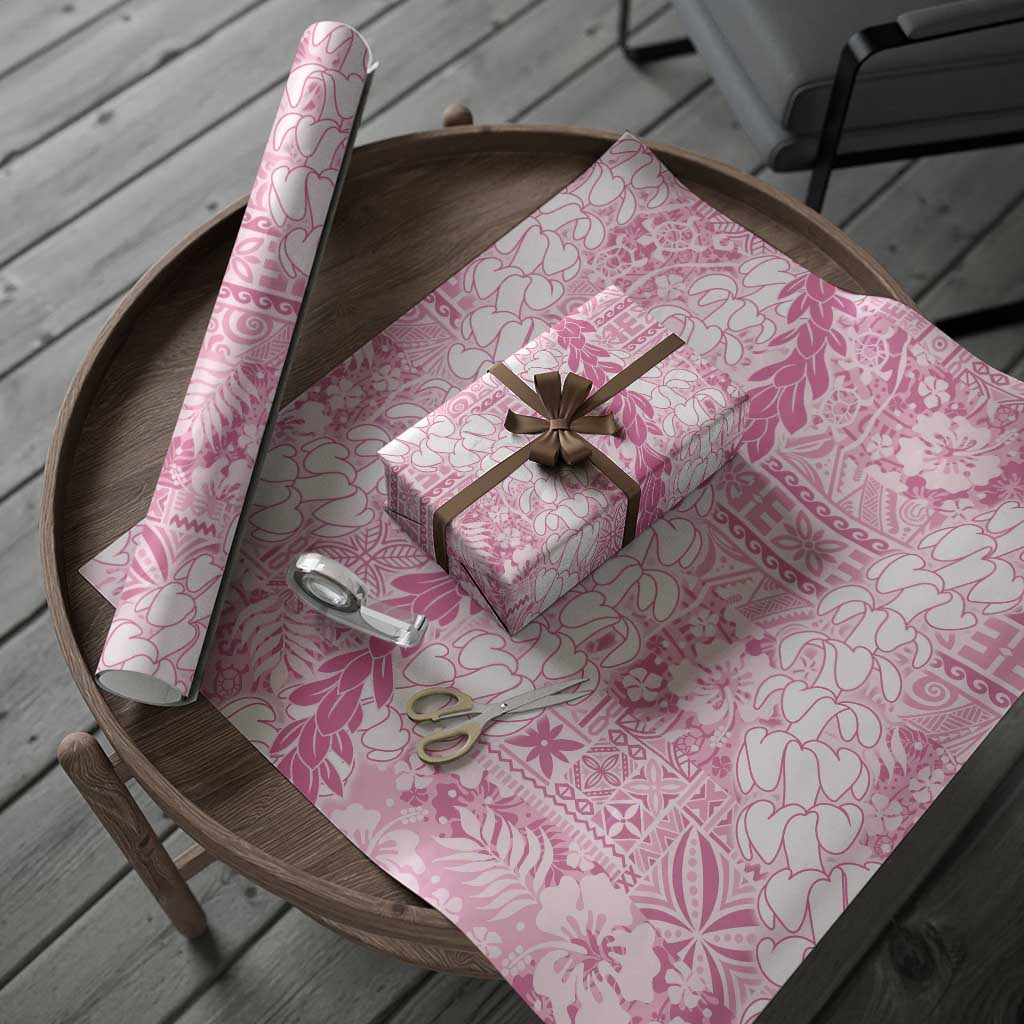 Pink Puakenikeni and Maile Lei Wrapping Paper Hawaiian Style Tribal Tapa Double Strand Lei - Polynesian Pride