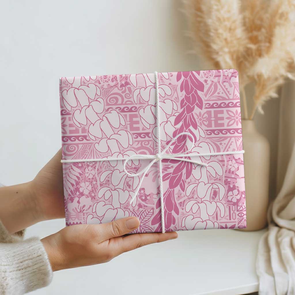 Pink Puakenikeni and Maile Lei Wrapping Paper Hawaiian Style Tribal Tapa Double Strand Lei - Polynesian Pride