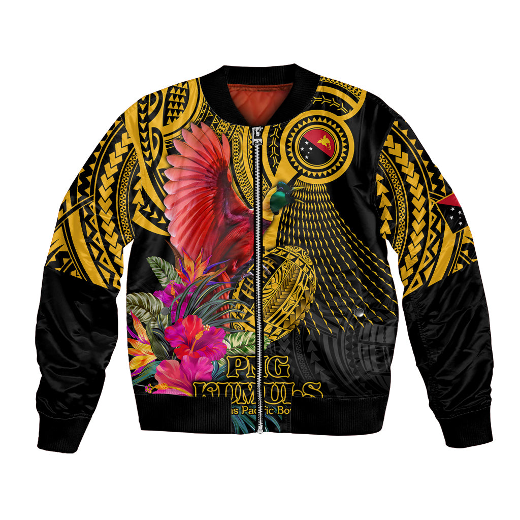 Personalised Papua New Guinea Rugby Bomber Jacket PNG Kumuls Champions Pacific Bowl LT9 Unisex Gold - Polynesian Pride