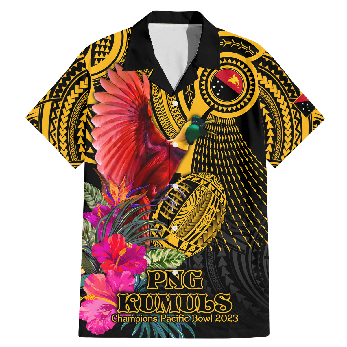 Personalised Papua New Guinea Rugby Family Matching Mermaid Dress and Hawaiian Shirt PNG Kumuls Champions Pacific Bowl LT9 Dad's Shirt - Short Sleeve Gold - Polynesian Pride