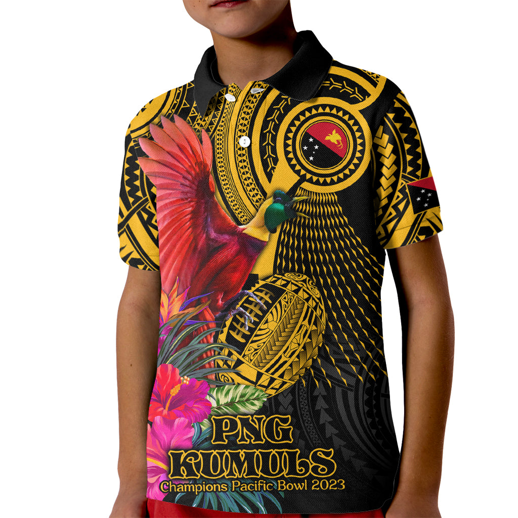 Personalised Papua New Guinea Rugby Kid Polo Shirt PNG Kumuls Champions Pacific Bowl LT9 Kid Gold - Polynesian Pride