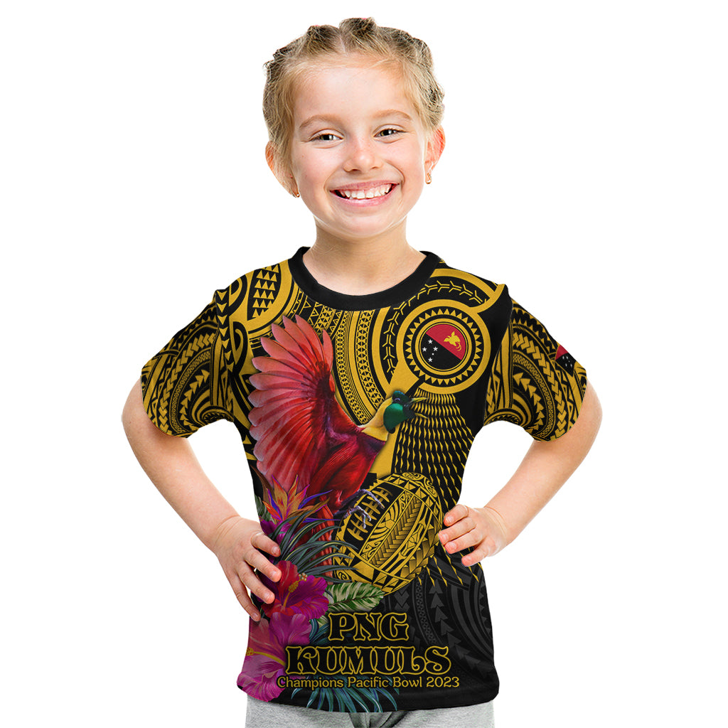 Personalised Papua New Guinea Rugby Kid T Shirt PNG Kumuls Champions Pacific Bowl LT9 Gold - Polynesian Pride