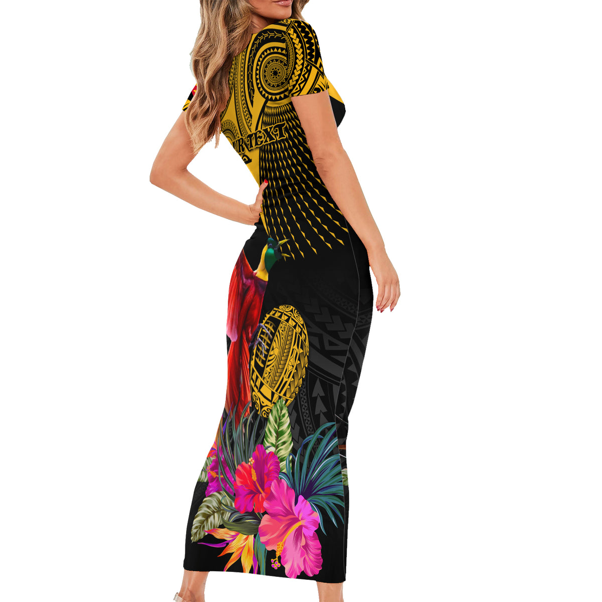 Personalised Papua New Guinea Rugby Short Sleeve Bodycon Dress PNG Kumuls Champions Pacific Bowl LT9 - Polynesian Pride