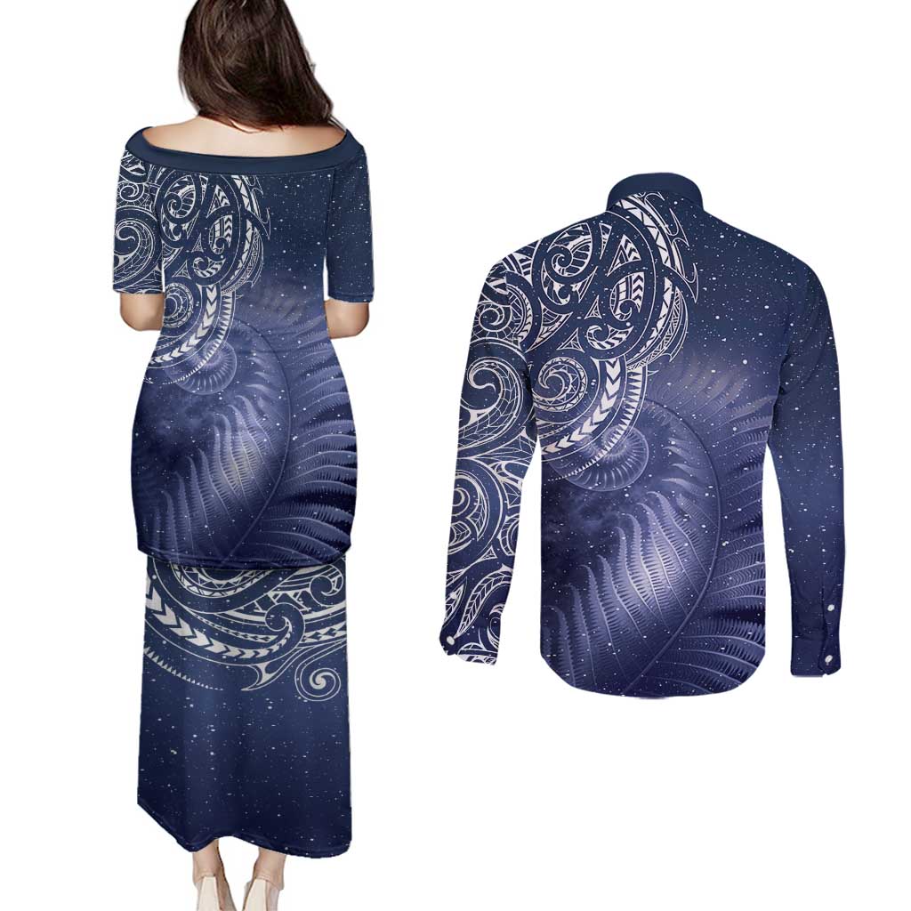 New Zealand Galaxy Fern Couples Matching Puletasi and Long Sleeve Button Shirt