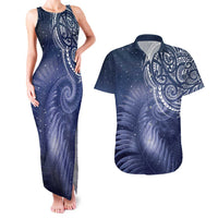 New Zealand Galaxy Fern Couples Matching Tank Maxi Dress and Hawaiian Shirt