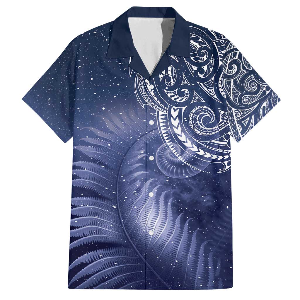 New Zealand Galaxy Fern Family Matching Off Shoulder Short Dress and Hawaiian Shirt