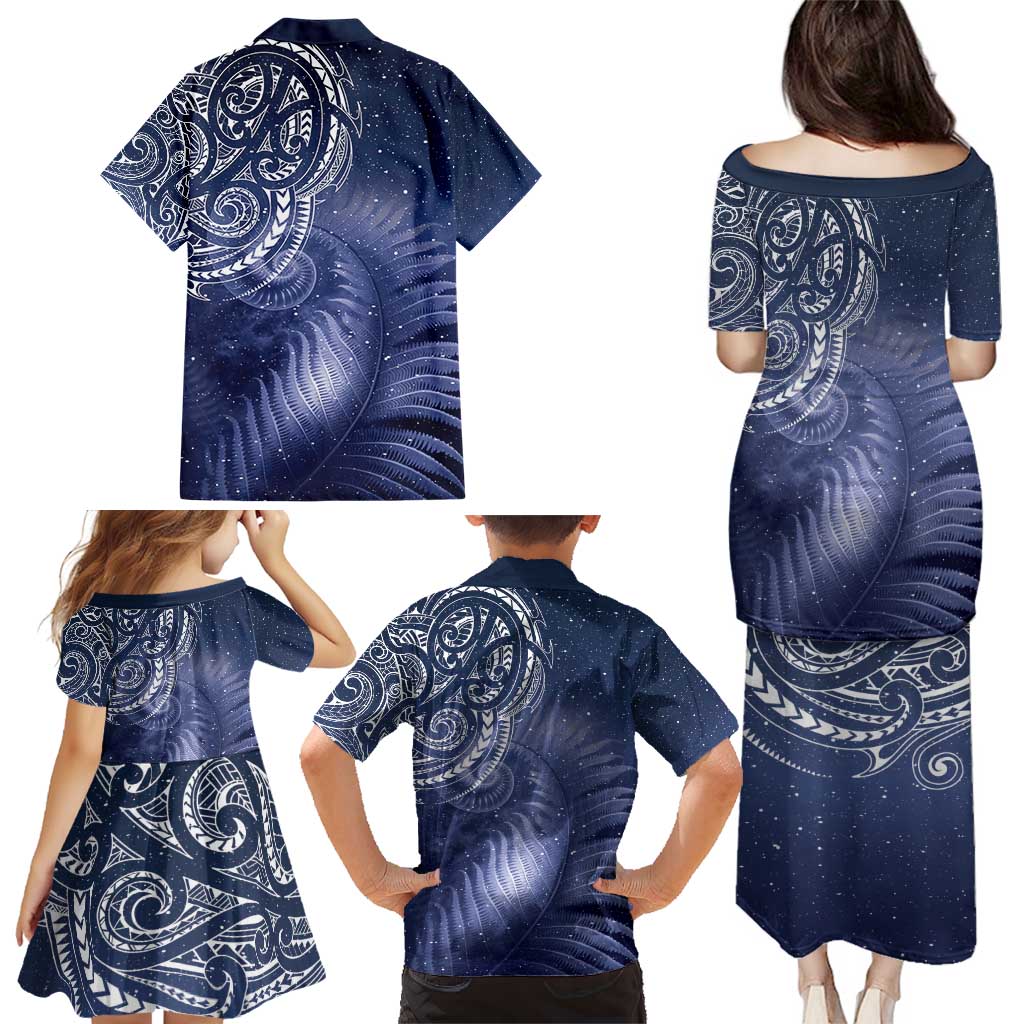 New Zealand Galaxy Fern Family Matching Puletasi and Hawaiian Shirt