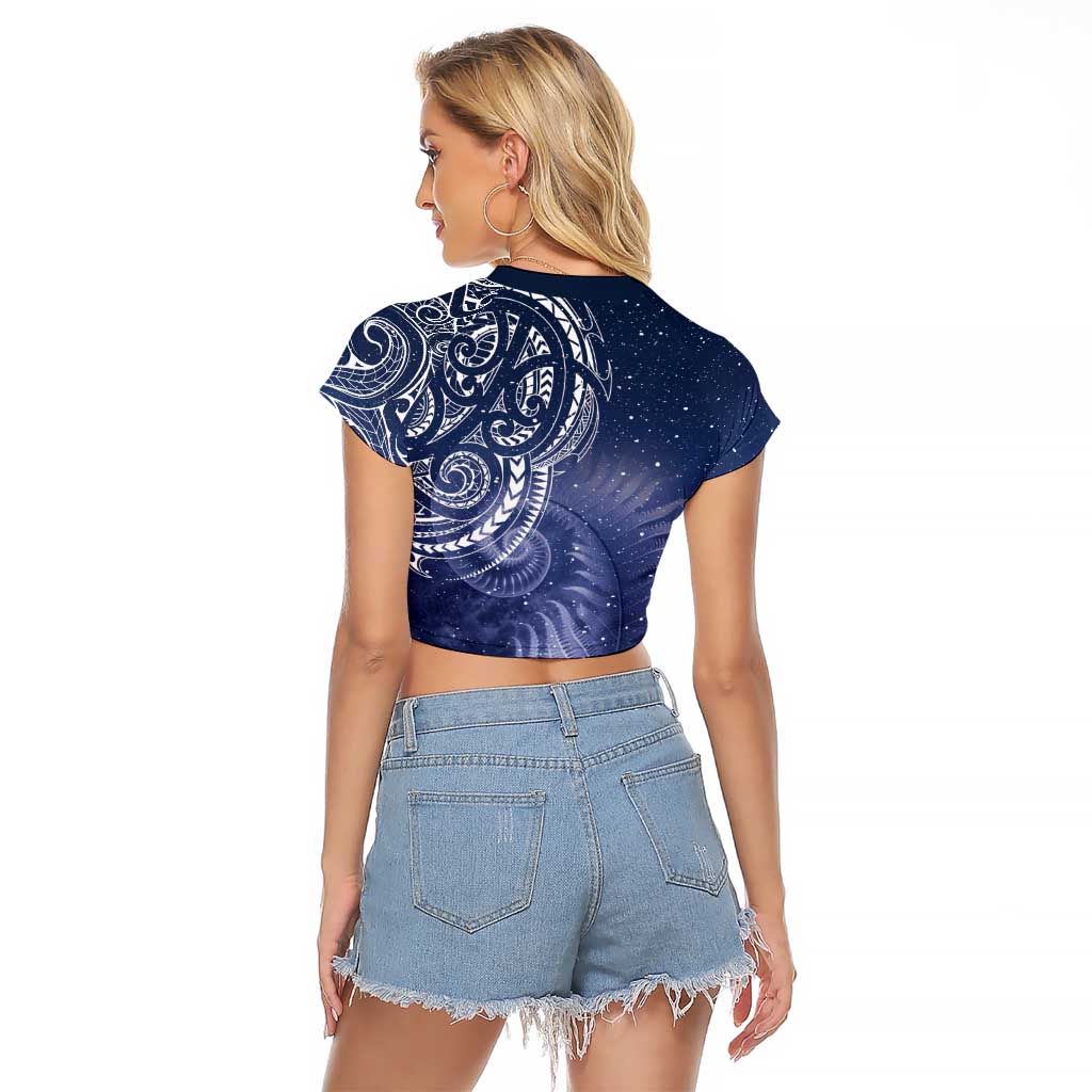 New Zealand Galaxy Fern Raglan Cropped T Shirt LT9 - Polynesian Pride