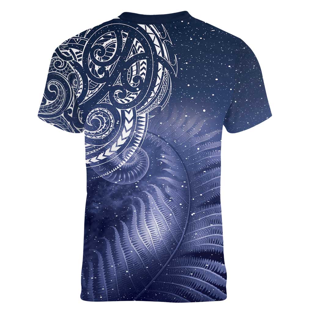 New Zealand Galaxy Fern Women V-Neck T-Shirt LT9 - Polynesian Pride