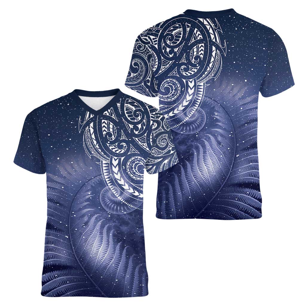New Zealand Galaxy Fern Women V-Neck T-Shirt LT9 - Polynesian Pride
