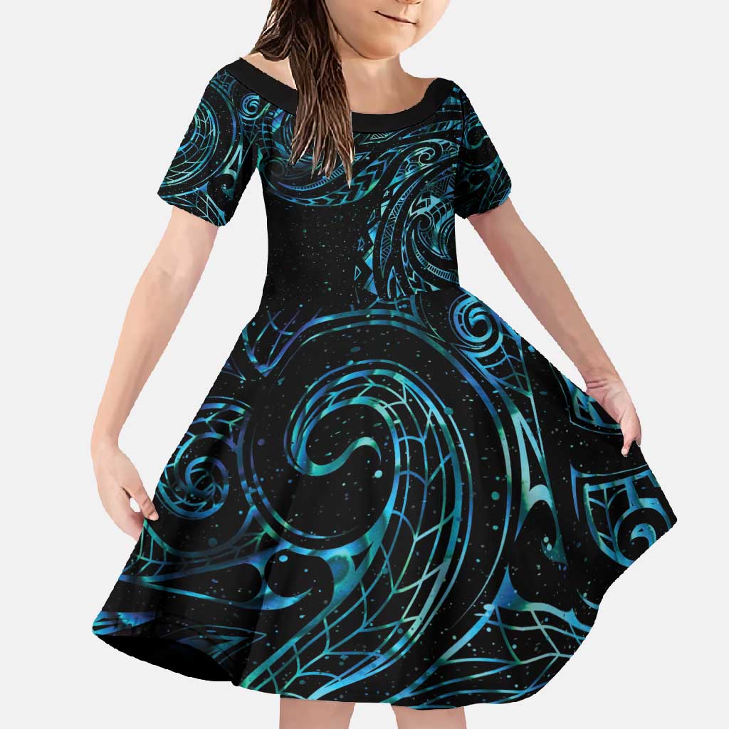 New Zealand Tribal Tattoo Family Matching Short Sleeve Bodycon Dress and Hawaiian Shirt With Matariki Art