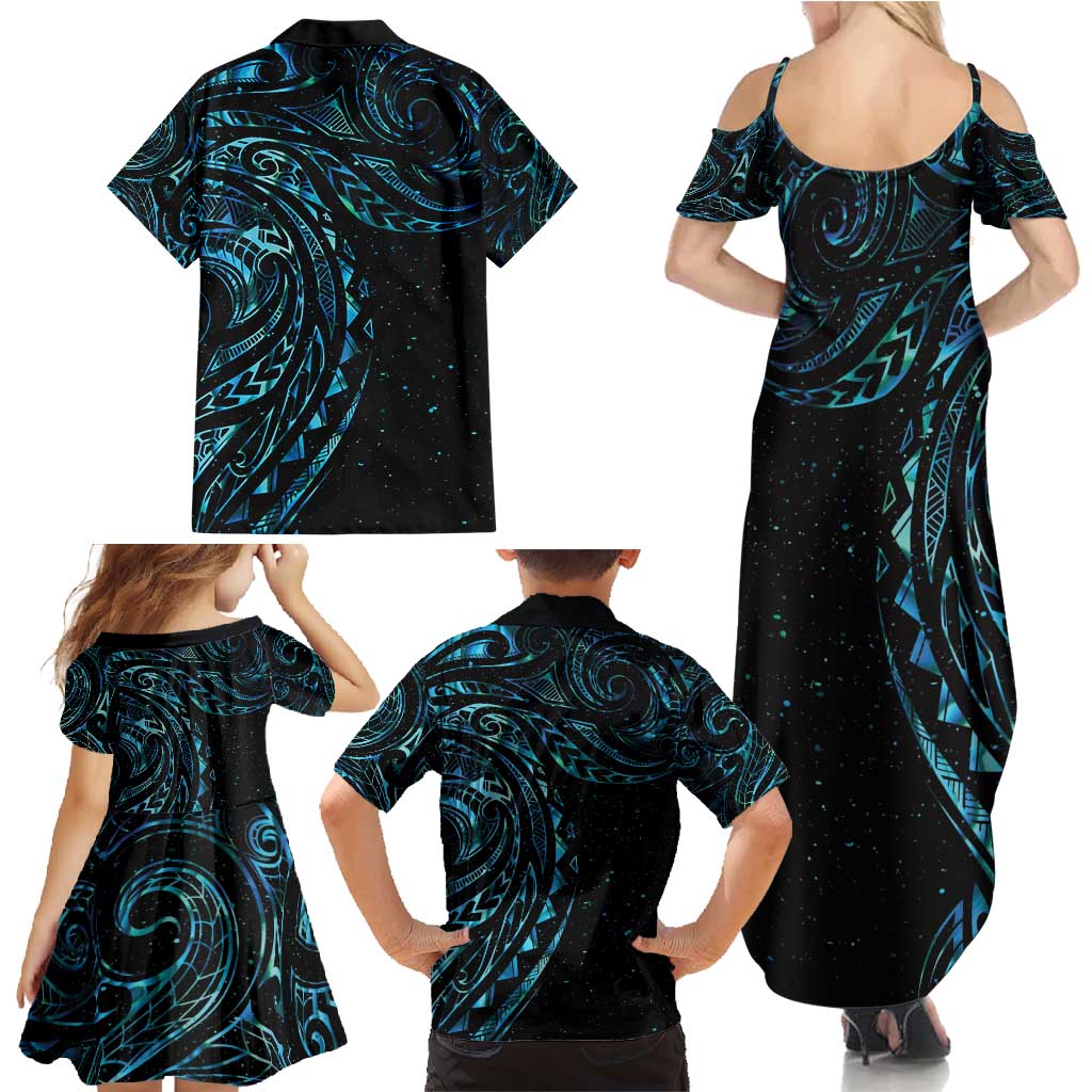 New Zealand Tribal Tattoo Family Matching Summer Maxi Dress and Hawaiian Shirt With Matariki Art