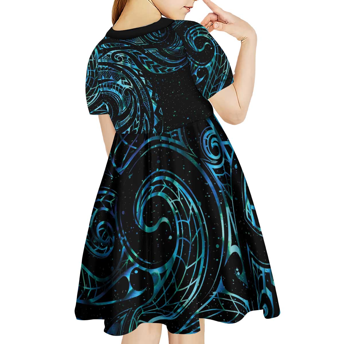 New Zealand Tribal Tattoo Kid Short Sleeve Dress With Matariki Art