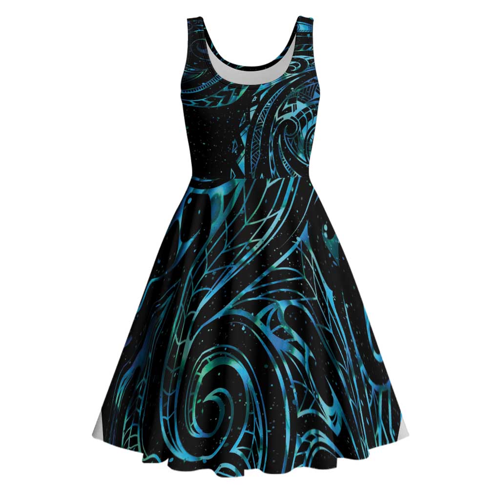 New Zealand Matariki Midi Dress Galaxy Maori Tribal Tattoo - Polynesian Pride