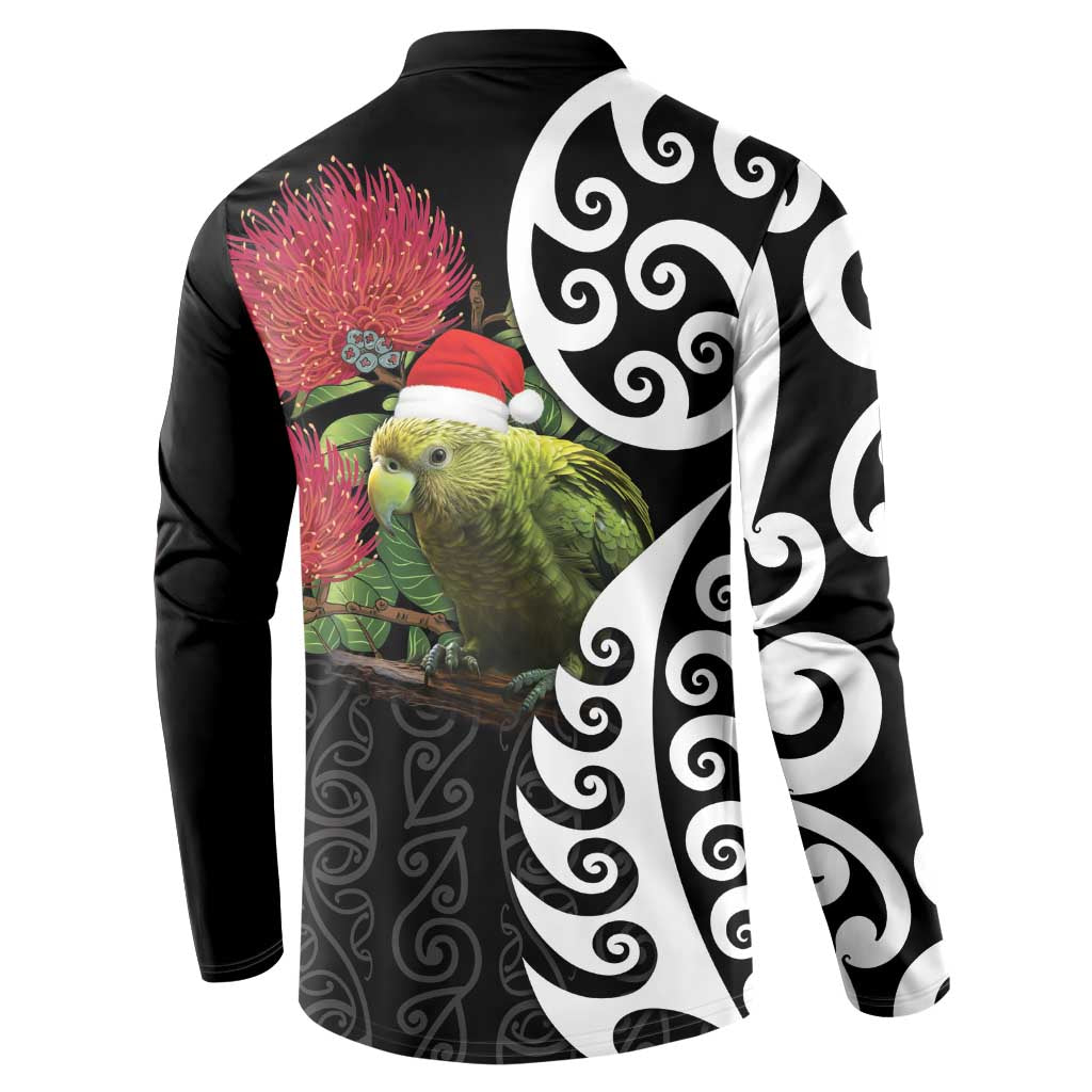 New Zealand Kakapo Christmas Button Sweatshirt Meri Kirihimete Pohutukawa Flowers