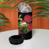 New Zealand Kakapo Christmas 4 in 1 Can Cooler Tumbler Meri Kirihimete Pohutukawa Flowers
