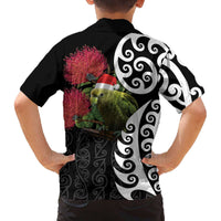New Zealand Kakapo Christmas Family Matching Off The Shoulder Long Sleeve Dress and Hawaiian Shirt Meri Kirihimete Pohutukawa Flowers