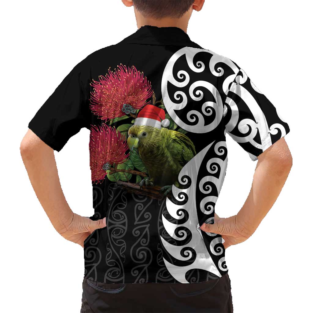 New Zealand Kakapo Christmas Family Matching Off Shoulder Short Dress and Hawaiian Shirt Meri Kirihimete Pohutukawa Flowers