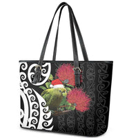 New Zealand Kakapo Christmas Leather Tote Bag Meri Kirihimete Pohutukawa Flowers