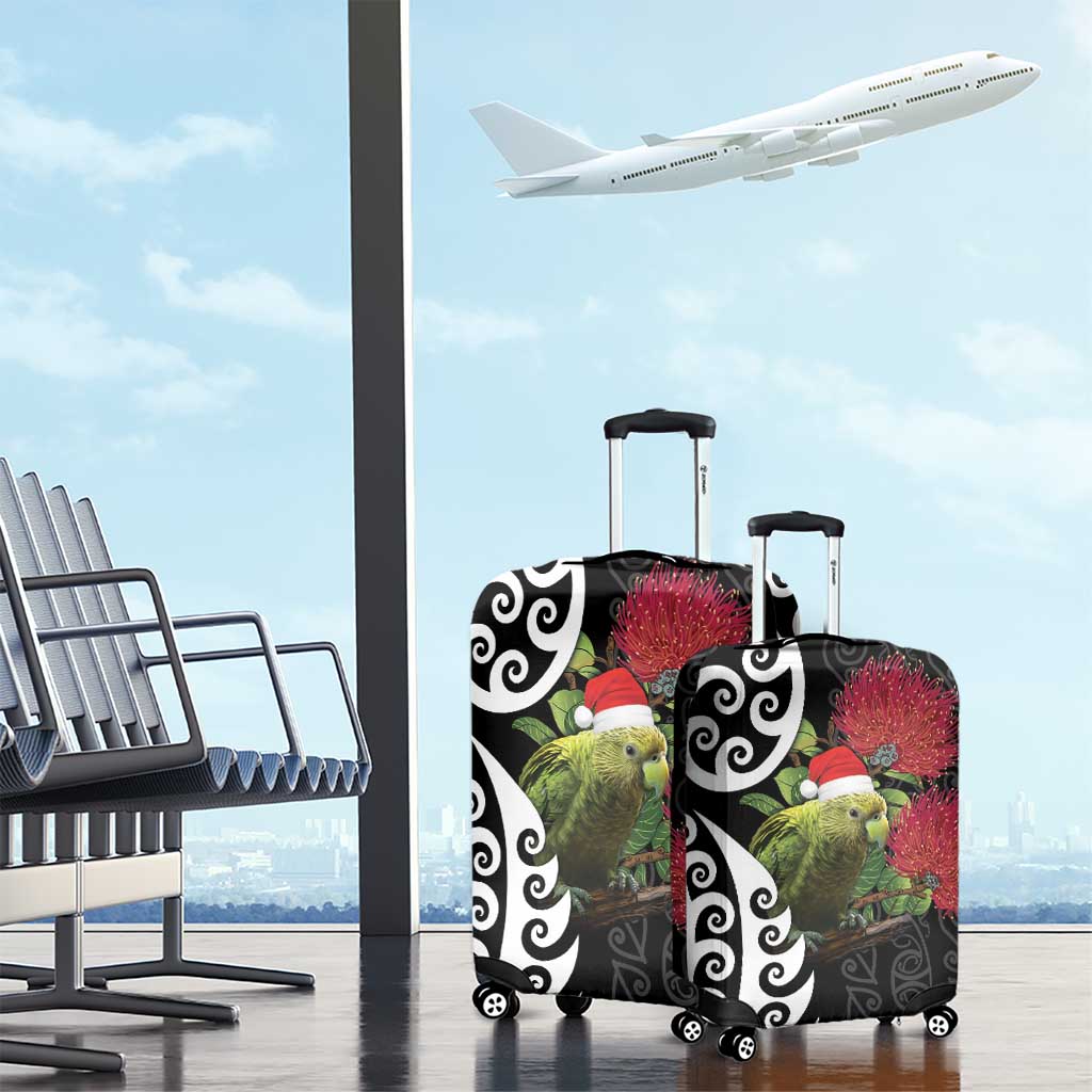 New Zealand Kakapo Christmas Luggage Cover Meri Kirihimete Pohutukawa Flowers