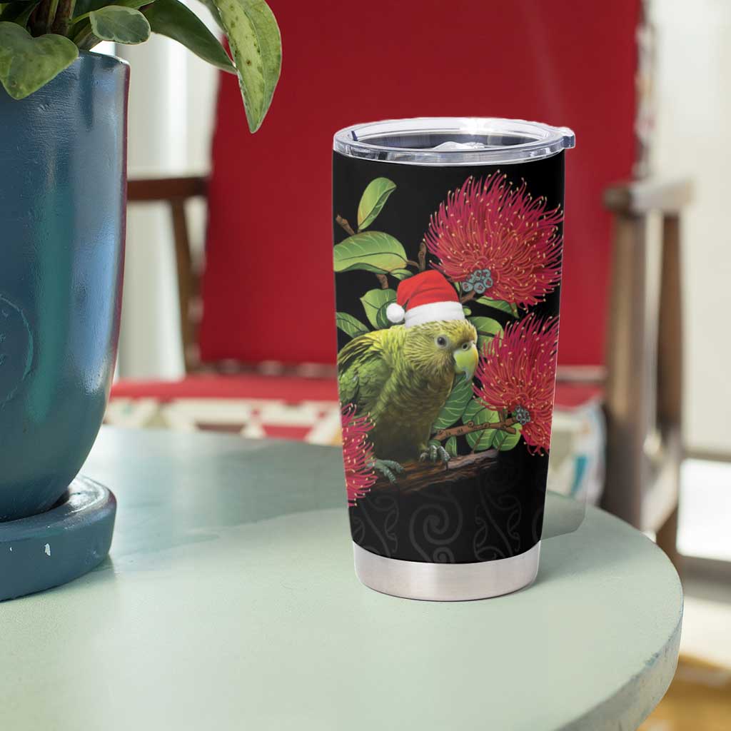 New Zealand Kakapo Christmas Tumbler Cup Meri Kirihimete Pohutukawa Flowers
