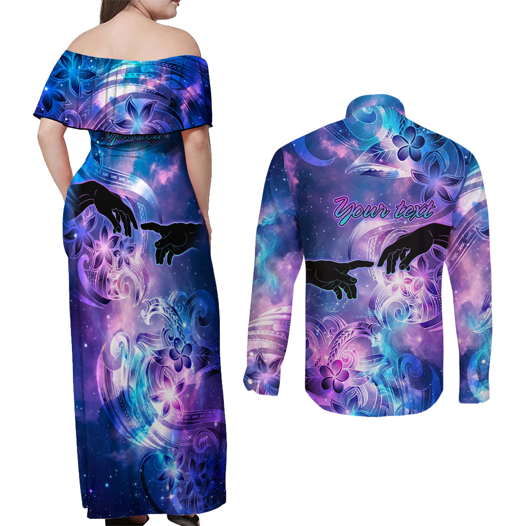 I Love You In Every Universe Personalised Couples Matching Off Shoulder Maxi Dress and Long Sleeve Button Shirt Polynesian Pattern Galaxy Style LT9 - Polynesian Pride
