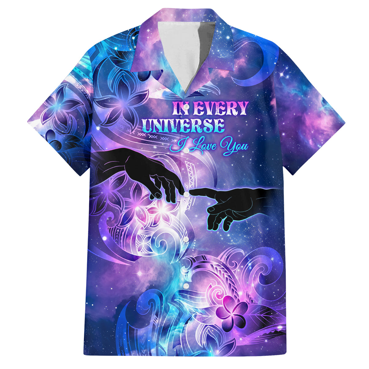 I Love You In Every Universe Personalised Family Matching Long Sleeve Bodycon Dress and Hawaiian Shirt Polynesian Pattern Galaxy Style LT9 Dad's Shirt - Short Sleeve Galaxy - Polynesian Pride