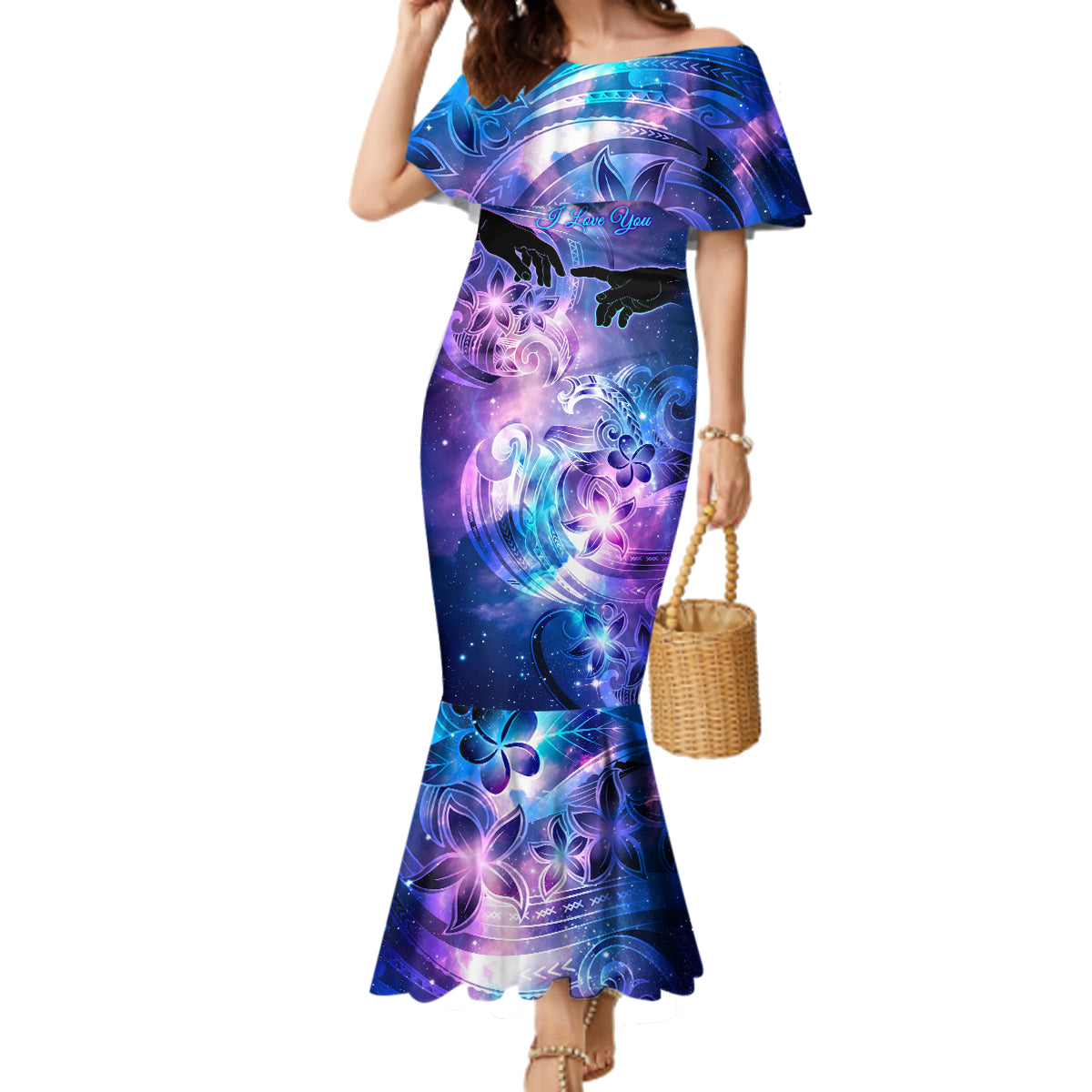 I Love You In Every Universe Personalised Family Matching Mermaid Dress and Hawaiian Shirt Polynesian Pattern Galaxy Style LT9 Mom's Dress Galaxy - Polynesian Pride