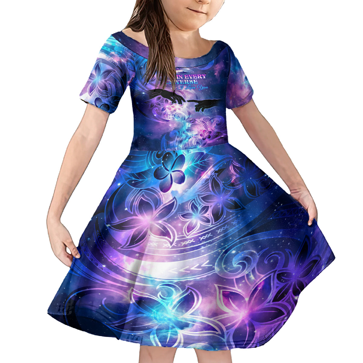 I Love You In Every Universe Personalised Family Matching Puletasi Dress and Hawaiian Shirt Polynesian Pattern Galaxy Style LT9 Daughter's Dress Galaxy - Polynesian Pride