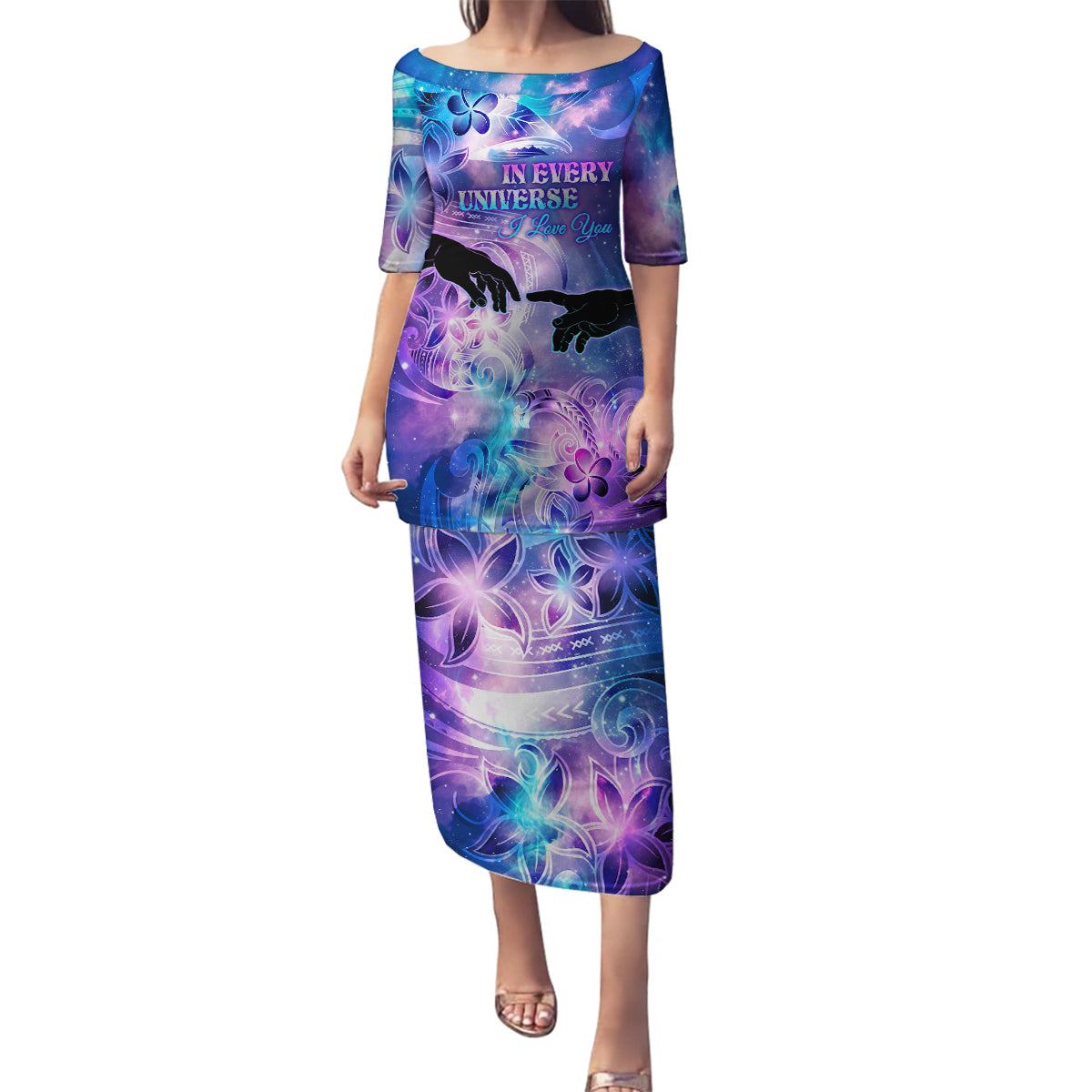 I Love You In Every Universe Personalised Family Matching Puletasi Dress and Hawaiian Shirt Polynesian Pattern Galaxy Style LT9 Mom's Dress Galaxy - Polynesian Pride