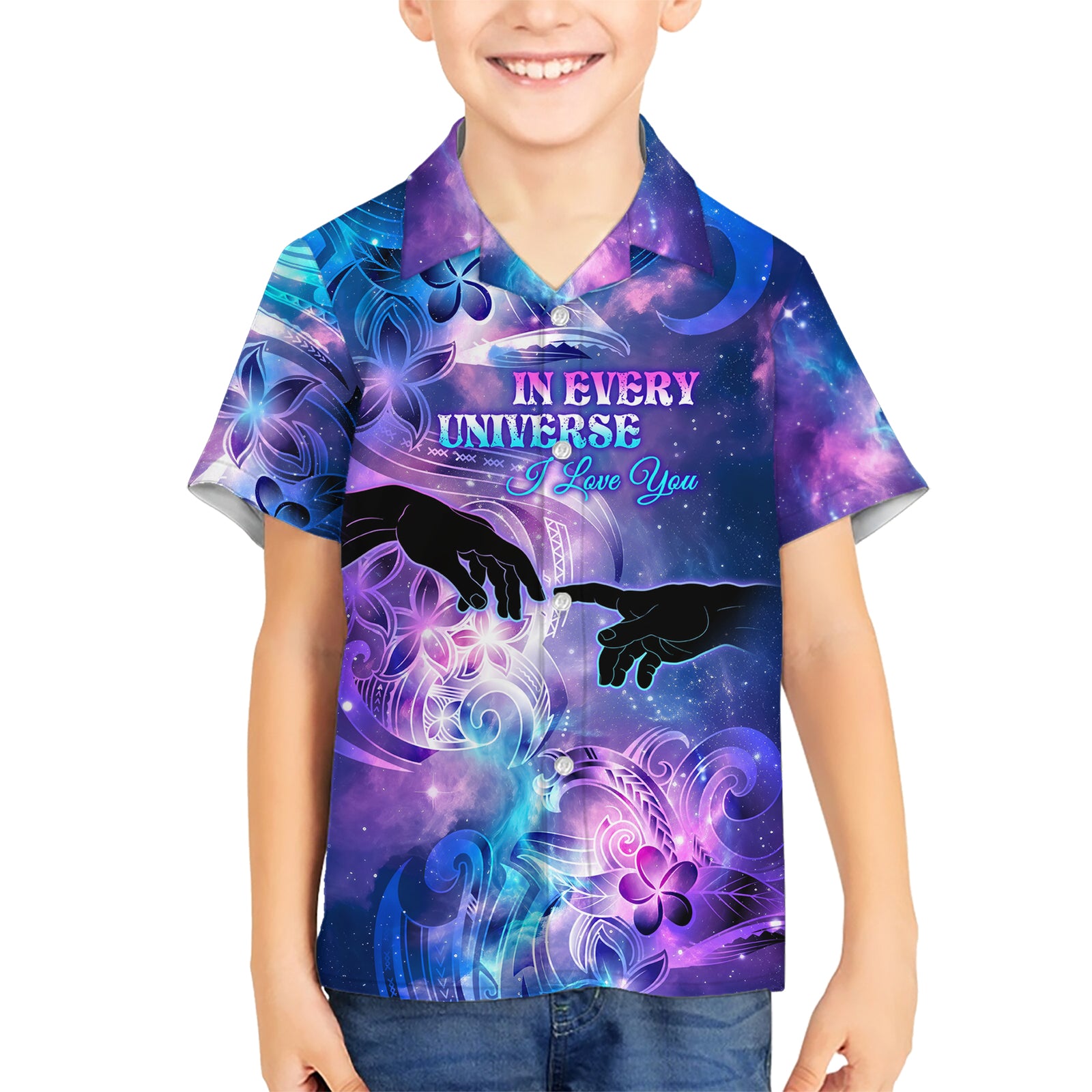 I Love You In Every Universe Personalised Kid Hawaiian Shirt Polynesian Pattern Galaxy Style LT9 Kid Galaxy - Polynesian Pride