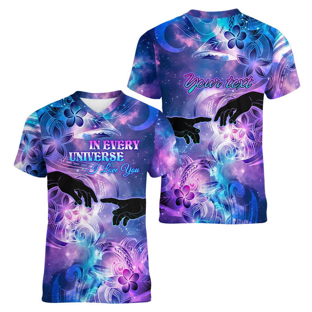 I Love You In Every Universe Personalised Women V Neck T Shirt Polynesian Pattern Galaxy Style LT9 - Polynesian Pride