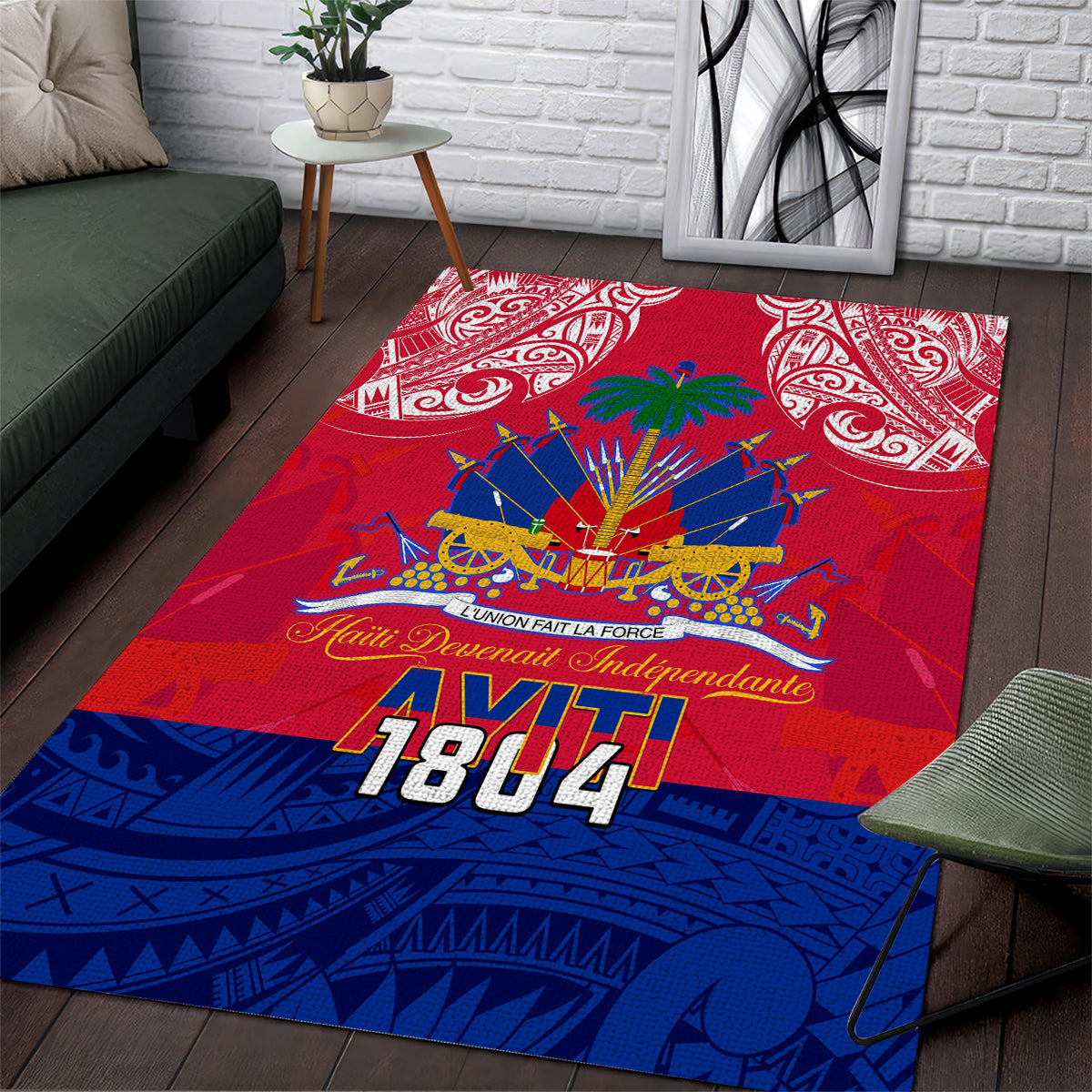 Haiti Independence Day Area Rug Libete Egalite Fratenite Ayiti 1804 With Polynesian Pattern LT9 Red - Polynesian Pride