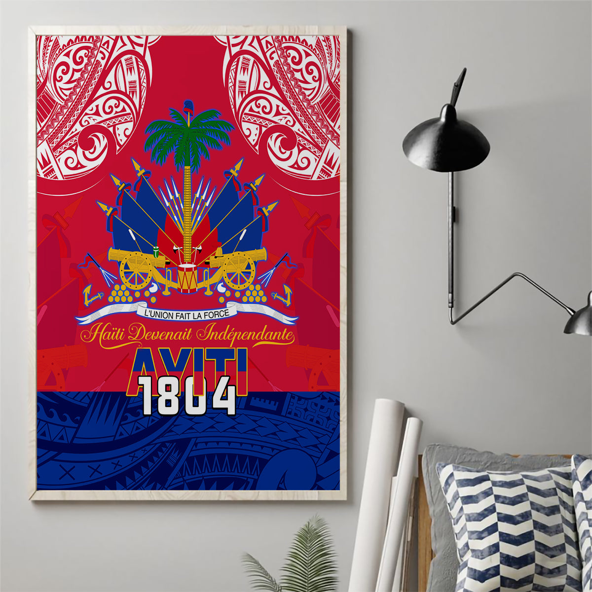Haiti Independence Day Canvas Wall Art Libete Egalite Fratenite Ayiti 1804 With Polynesian Pattern LT9 - Polynesian Pride