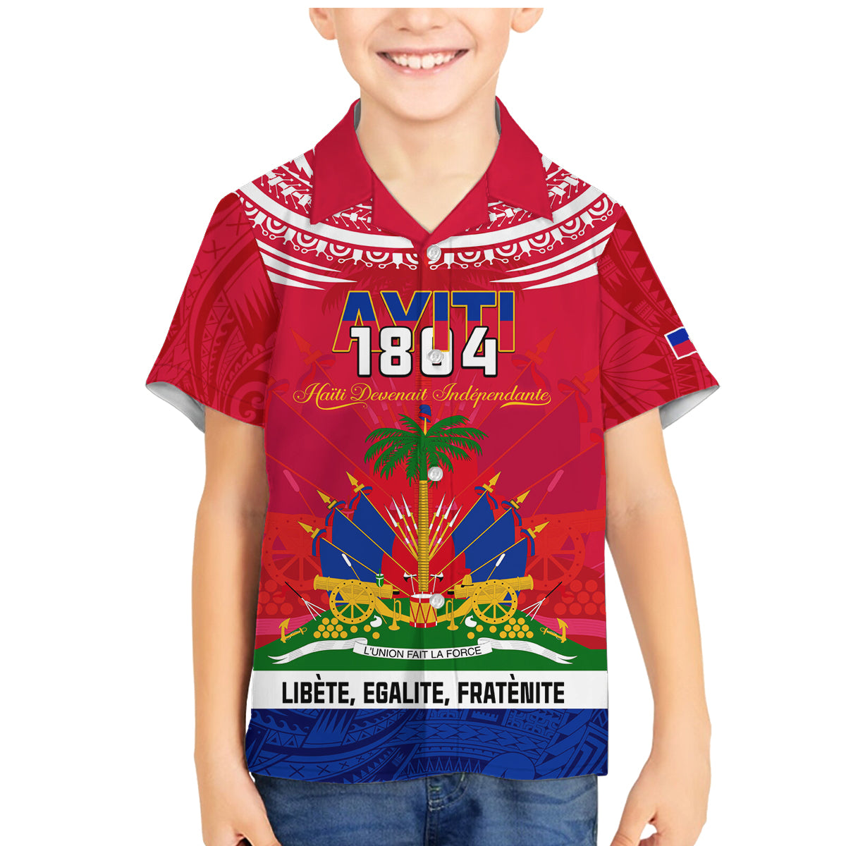 Haiti Independence Day Family Matching Mermaid Dress and Hawaiian Shirt Libete Egalite Fratenite Ayiti 1804 With Polynesian Pattern LT9 Son's Shirt Red - Polynesian Pride
