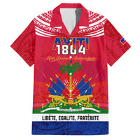 Haiti Independence Day Family Matching Summer Maxi Dress and Hawaiian Shirt Libete Egalite Fratenite Ayiti 1804 With Polynesian Pattern LT9 Dad's Shirt - Short Sleeve Red - Polynesian Pride