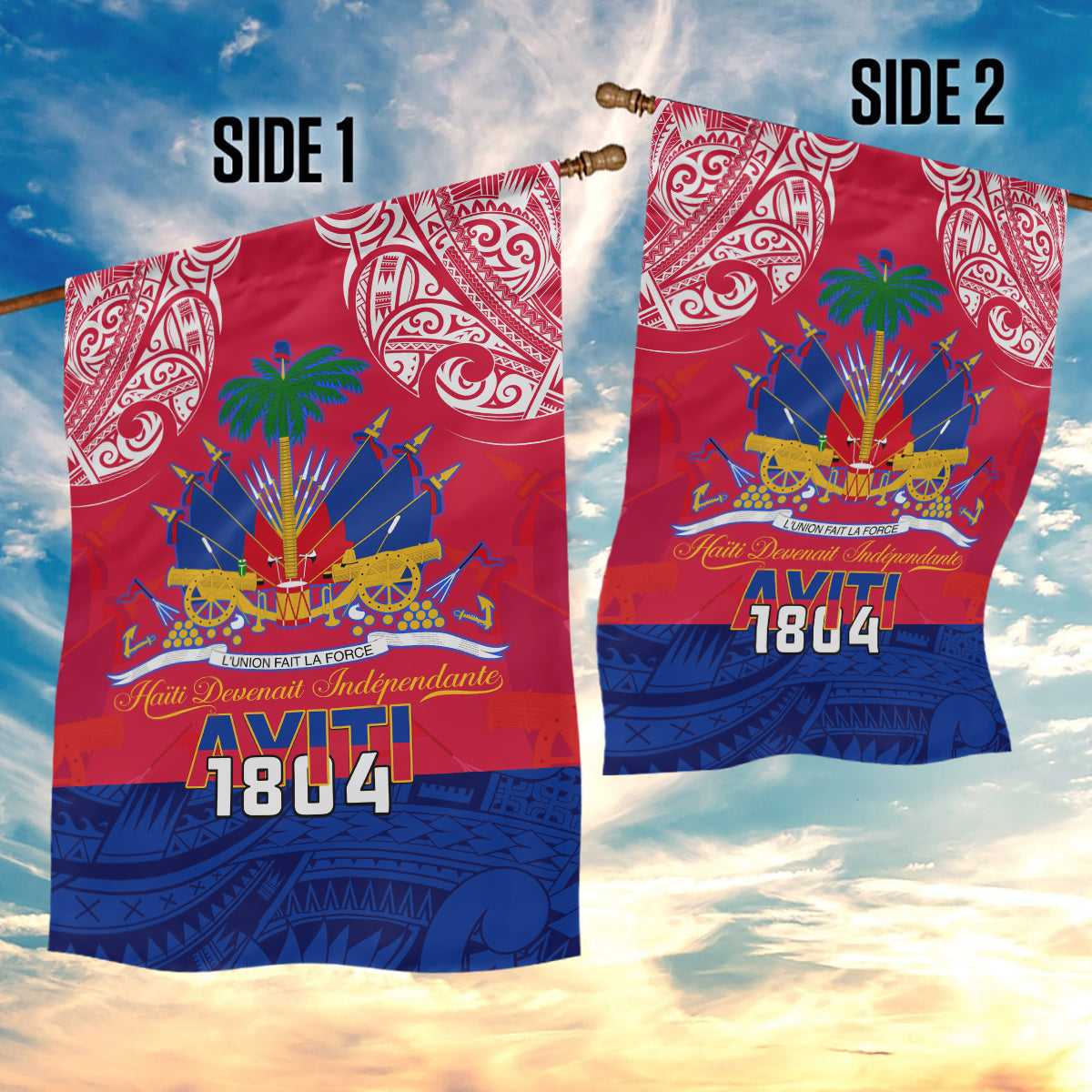 Haiti Independence Day Garden Flag Libete Egalite Fratenite Ayiti 1804 With Polynesian Pattern LT9 - Polynesian Pride