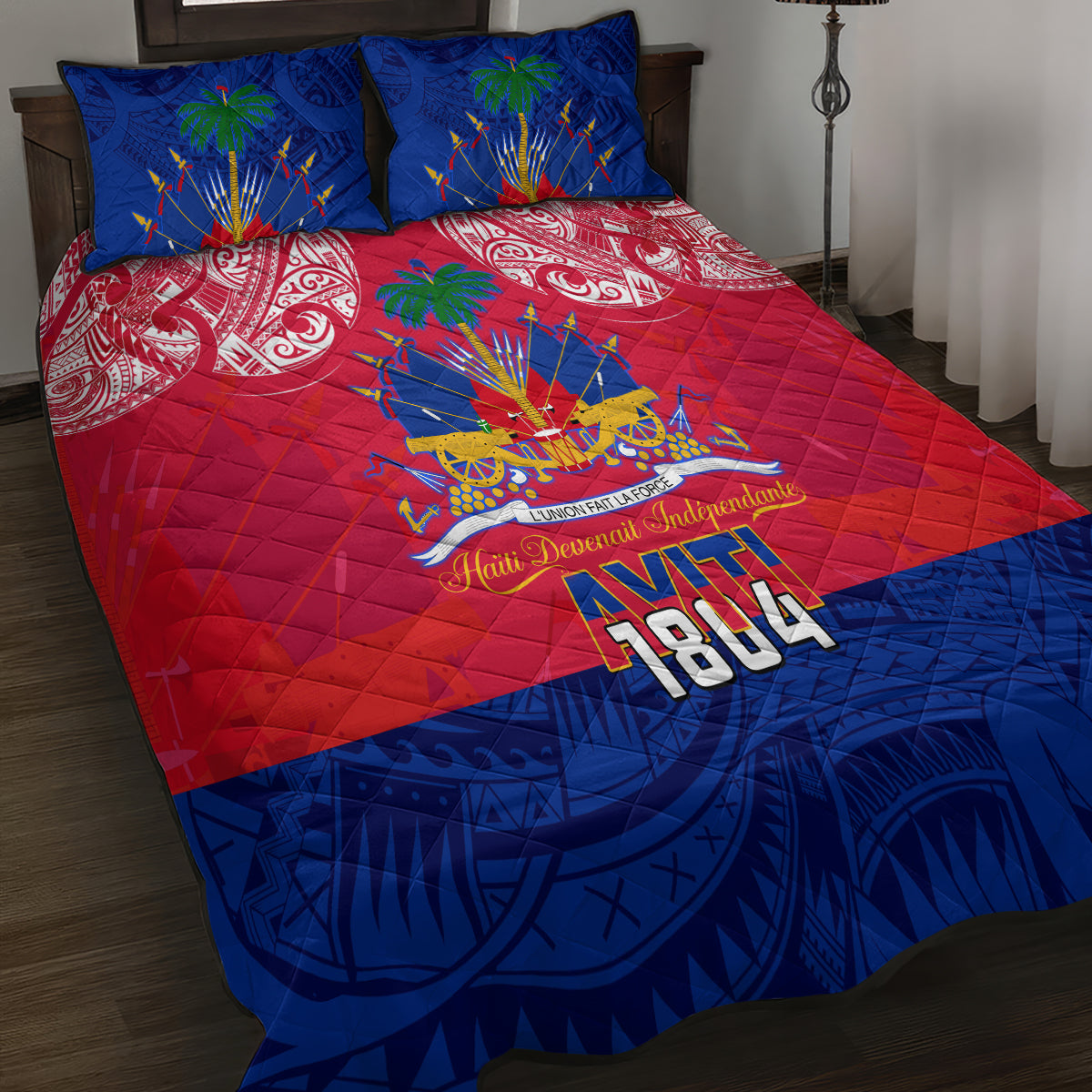 Haiti Independence Day Quilt Bed Set Libete Egalite Fratenite Ayiti 1804 With Polynesian Pattern LT9 - Polynesian Pride