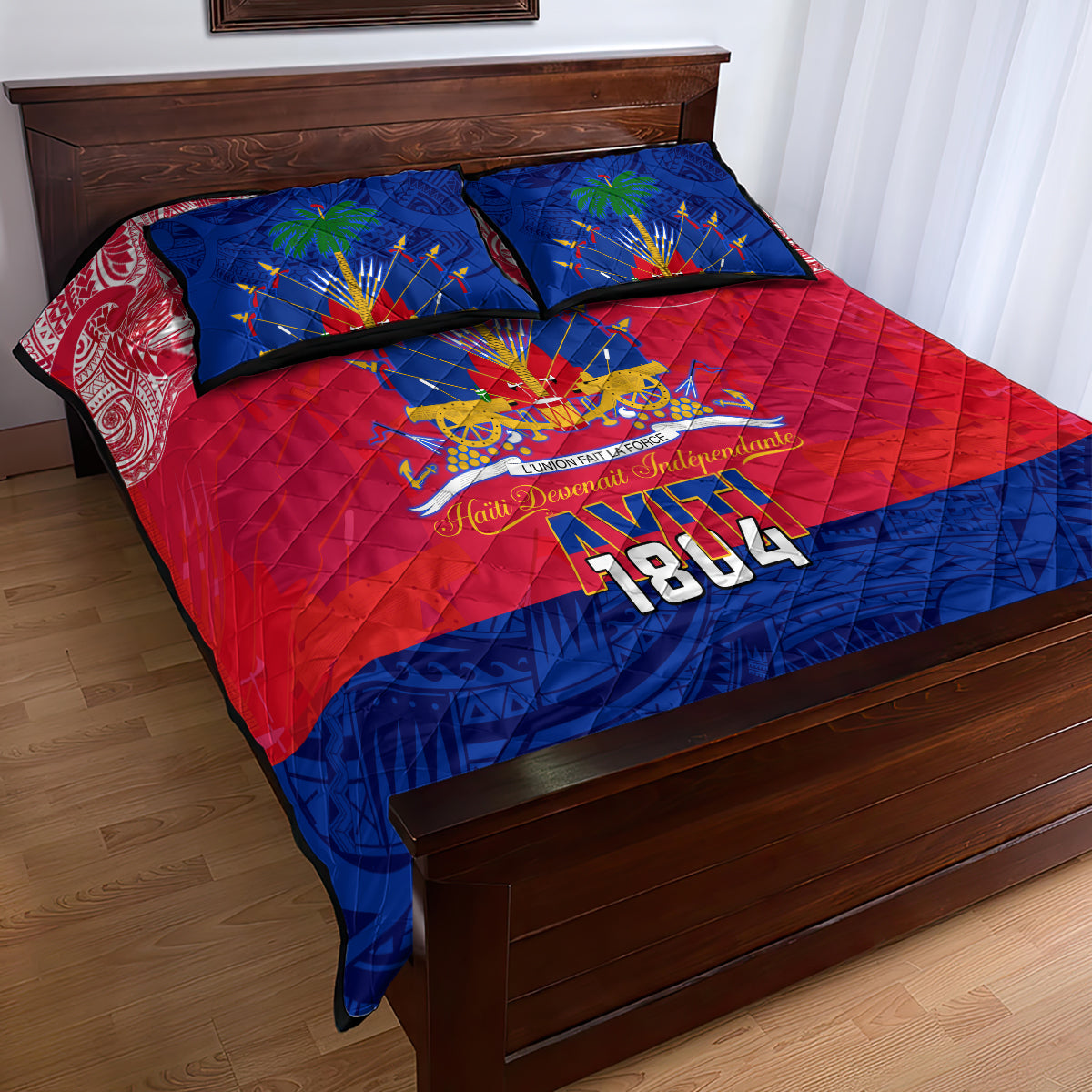 Haiti Independence Day Quilt Bed Set Libete Egalite Fratenite Ayiti 1804 With Polynesian Pattern LT9 - Polynesian Pride