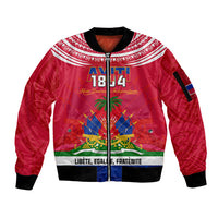 Haiti Independence Day Sleeve Zip Bomber Jacket Libete Egalite Fratenite Ayiti 1804 With Polynesian Pattern LT9 Unisex Red - Polynesian Pride