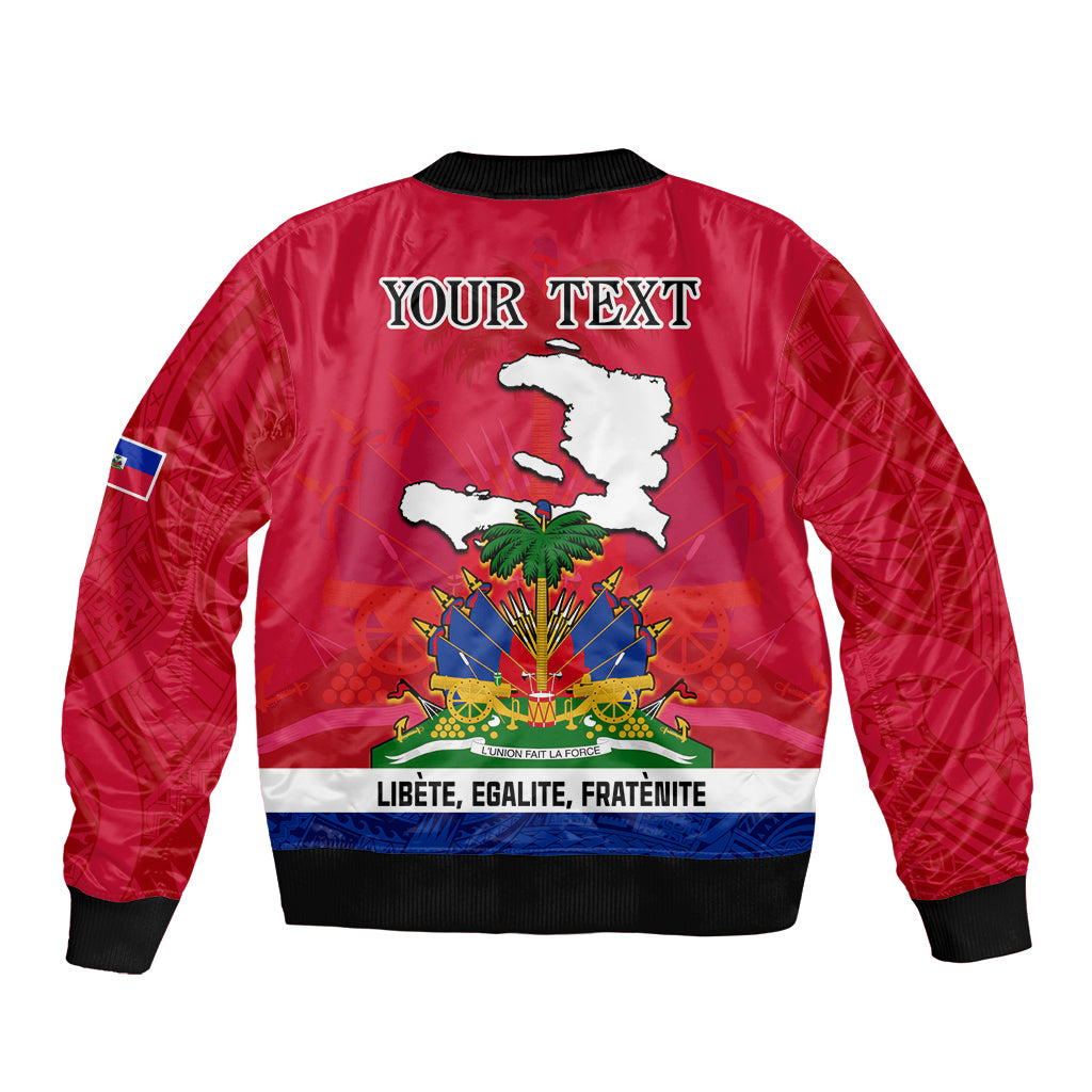 Haiti Independence Day Sleeve Zip Bomber Jacket Libete Egalite Fratenite Ayiti 1804 With Polynesian Pattern LT9 - Polynesian Pride