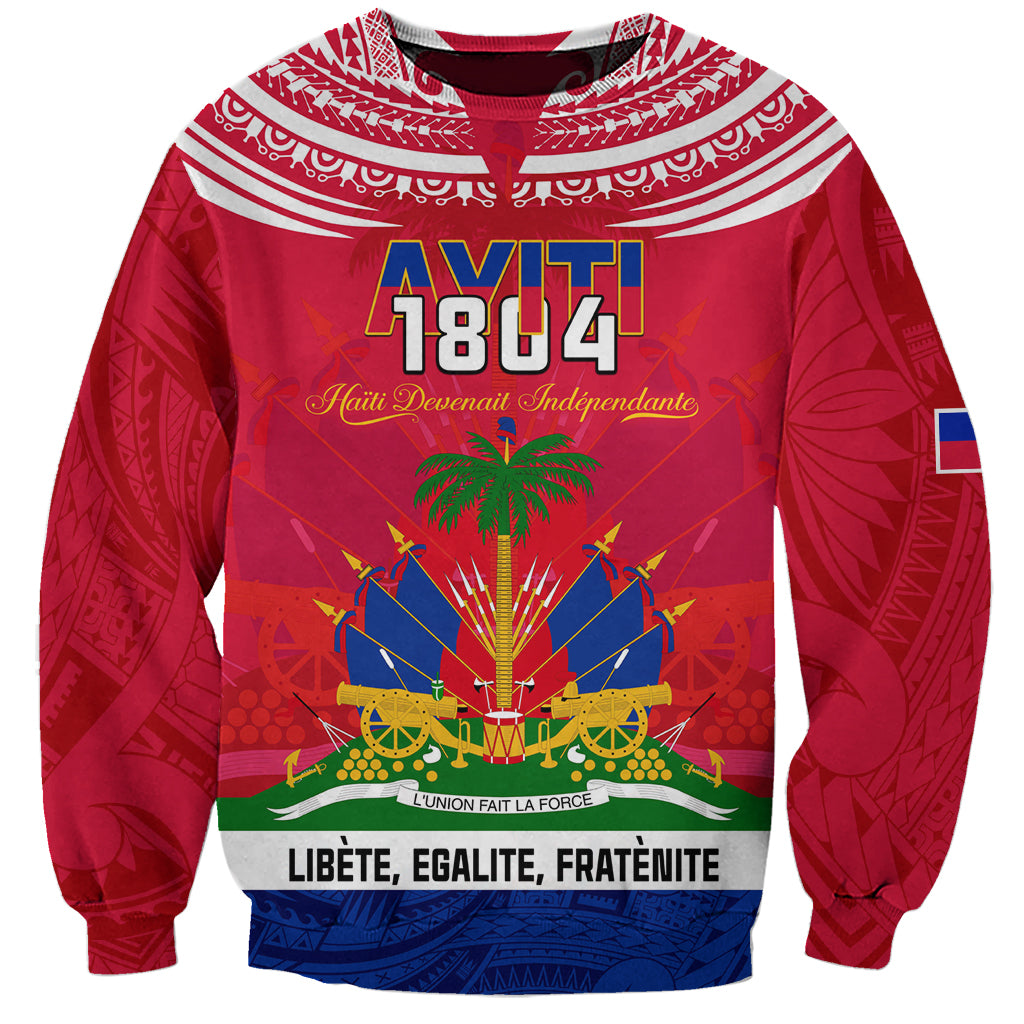 Haiti Independence Day Sweatshirt Libete Egalite Fratenite Ayiti 1804 With Polynesian Pattern LT9 Unisex Red - Polynesian Pride
