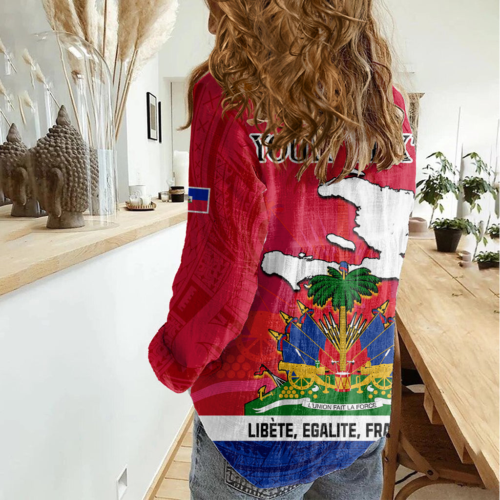 Haiti Independence Day Women Casual Shirt Libete Egalite Fratenite Ayiti 1804 With Polynesian Pattern LT9 - Polynesian Pride