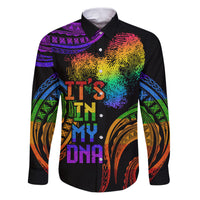 Personalised Its In My DNA Valentine Day Family Matching Puletasi and Hawaiian Shirt Fingerprint Heart with Color Pride Flag LT9 Dad's Shirt - Long Sleeve - Polynesian Pride