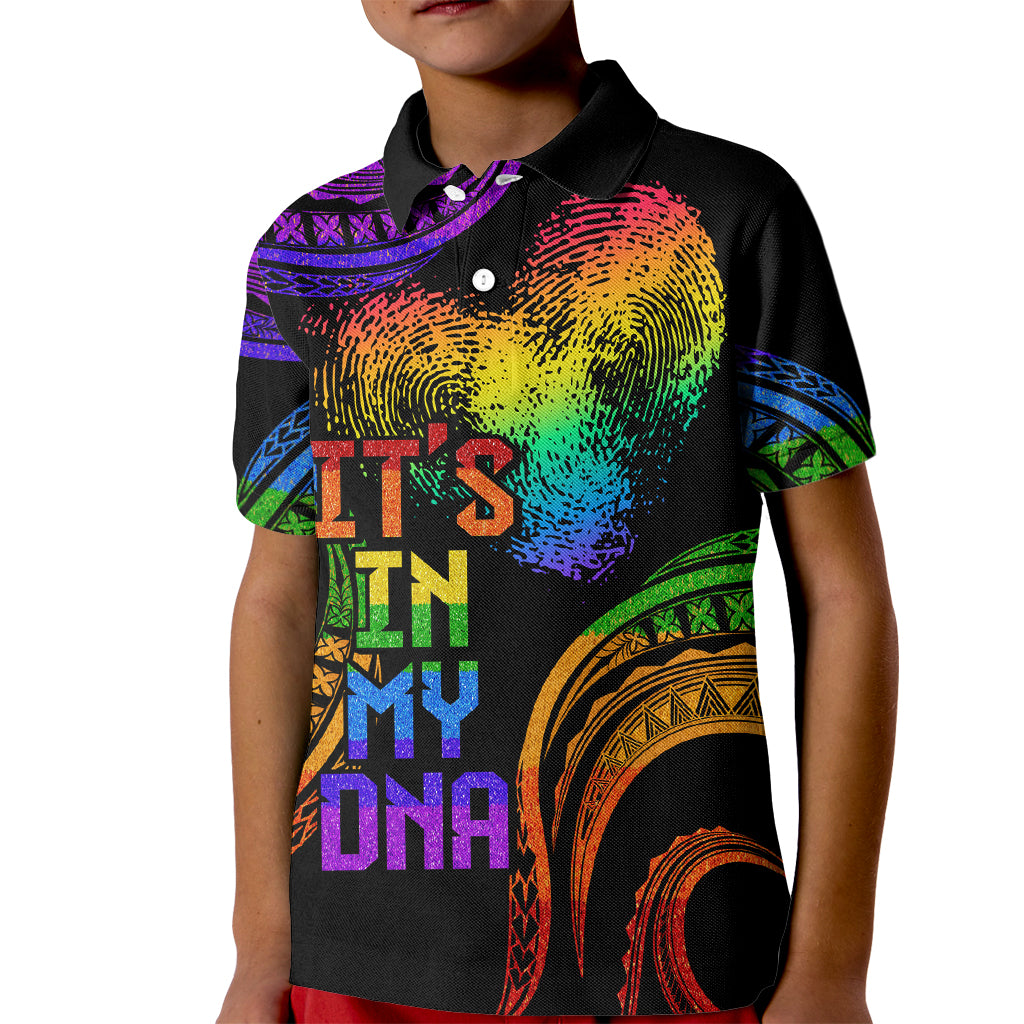 Personalised Its In My DNA Valentine Day Kid Polo Shirt Fingerprint Heart with Color Pride Flag LT9 Kid - Polynesian Pride