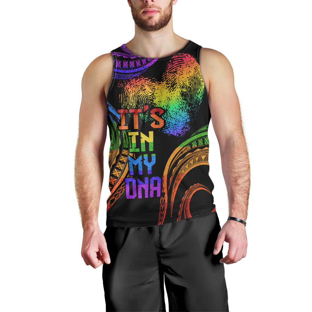 Personalised Its In My DNA Valentine Day Men Tank Top Fingerprint Heart with Color Pride Flag LT9 - Polynesian Pride