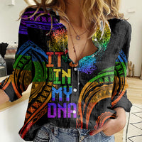 Personalised Its In My DNA Valentine Day Women Casual Shirt Fingerprint Heart with Color Pride Flag LT9 Female - Polynesian Pride