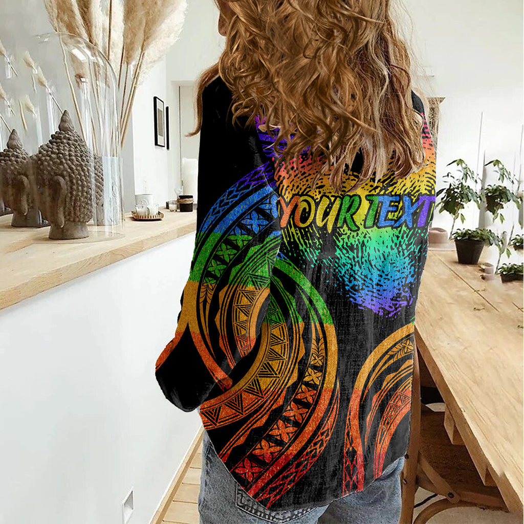 Personalised Its In My DNA Valentine Day Women Casual Shirt Fingerprint Heart with Color Pride Flag LT9 - Polynesian Pride